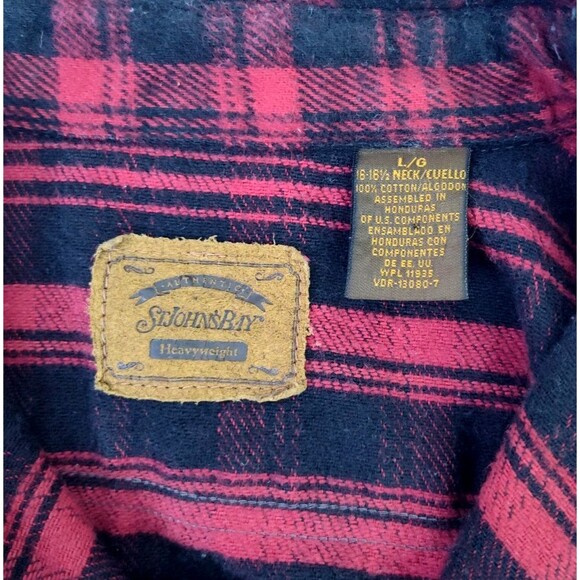Mens Heavyweight Red Black Plaid Flannel Shirt Sz L Pocket Button St. John's Bay - Picture 5 of 8